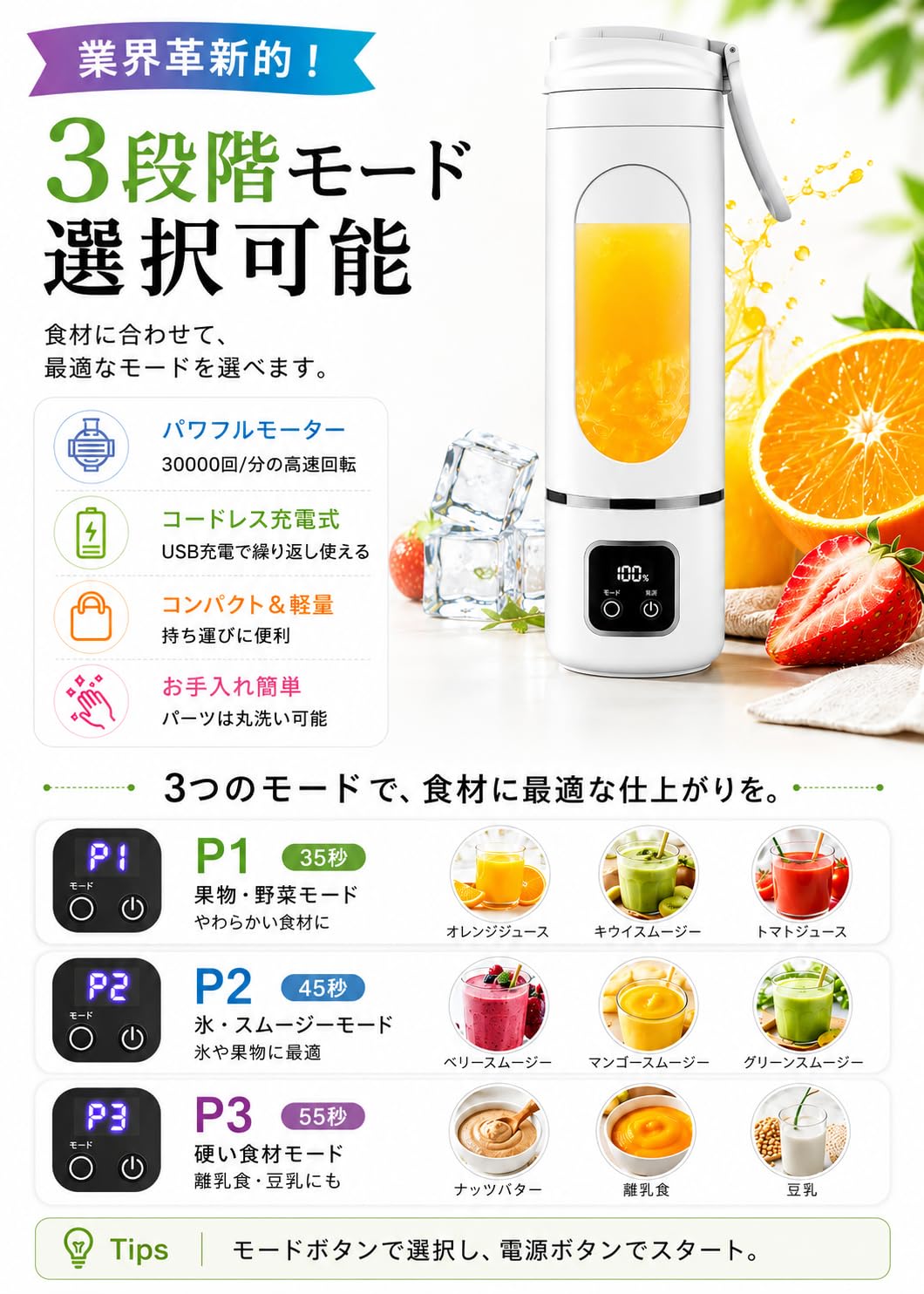 Amazon | 【Amazon.co.jp限定】ミキサー 小型 【USB充電式・30000回/分